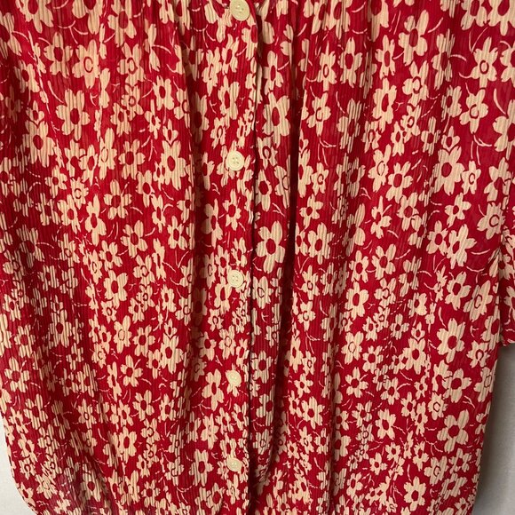 Madewell Crinkled Button-Back Tie Tee in Full Bloom Womens Size Medium Red Cream - Picture 5 of 8